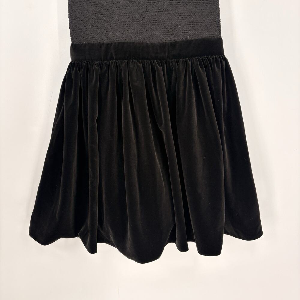 $495 Alice + Olivia Women's Black Velvet Smocked High Neck A-Line Dress Size 8 - Picture 6 of 12